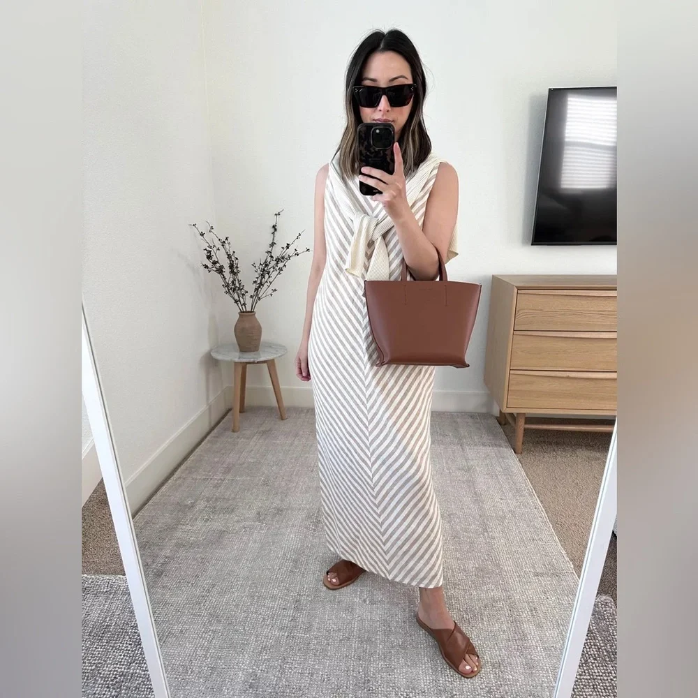 Everlane Bias Cut Linen Striped Dress Size 12 - Picture 12 of 15